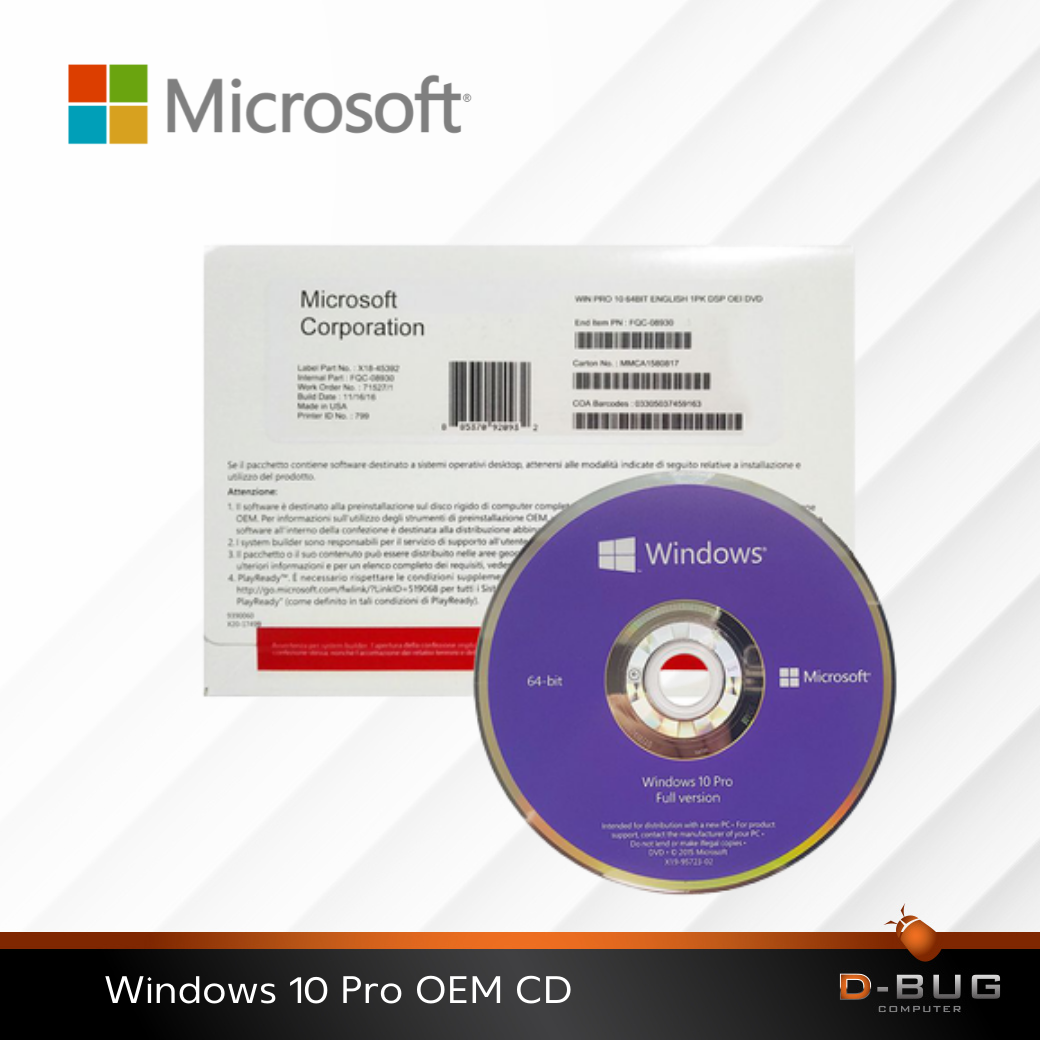 SOFTWARE MICROSOFT WINDOWS 10 PRO 64 Bit (OEM) MICROSOFT
